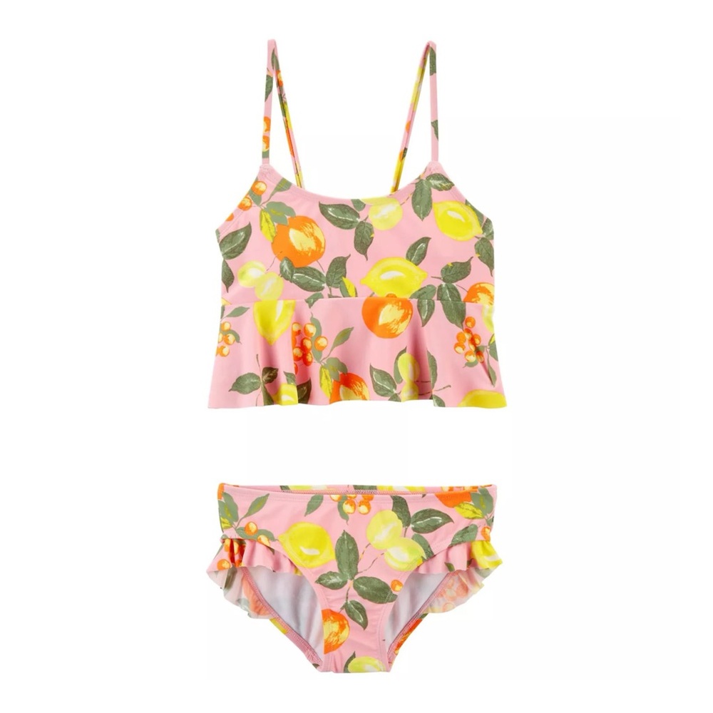 Oshkosh Pink Yellow & Orange Lemon Ruffle Tankini Top & Bottoms Swim Set 14